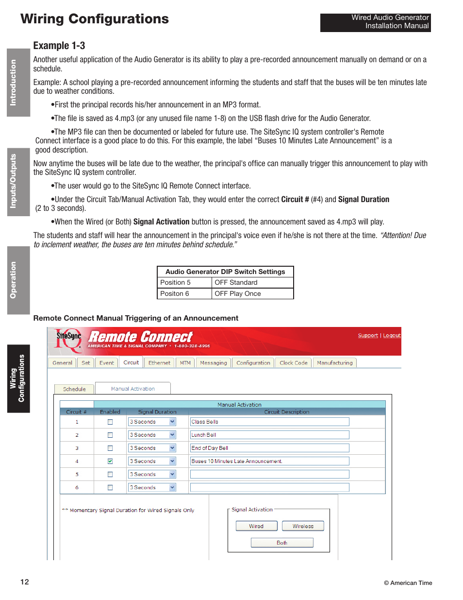 Wiring configurations, Example 1-3 | American Time Wired Audio Generator User Manual | Page 12 / 17