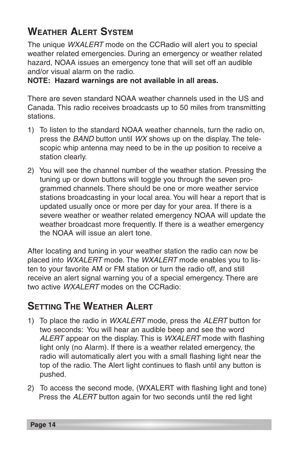 Weather alert system, Setting the weather alert | C. Crane CCRadio User Manual | Page 14 / 21