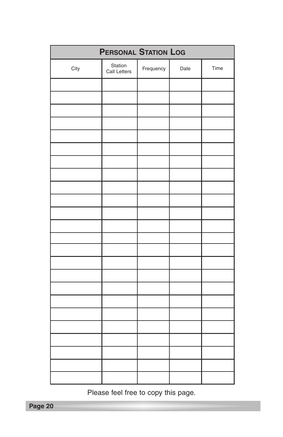Personal station log | C. Crane CCRadio User Manual | Page 20 / 21