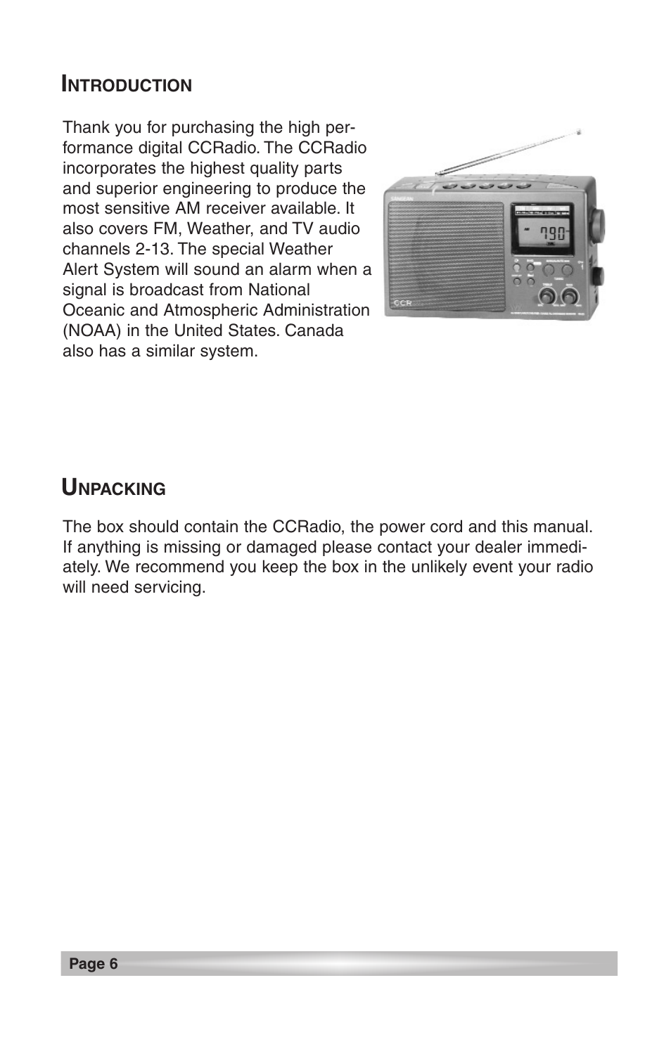 Introduction, Unpacking | C. Crane CCRadio User Manual | Page 6 / 21