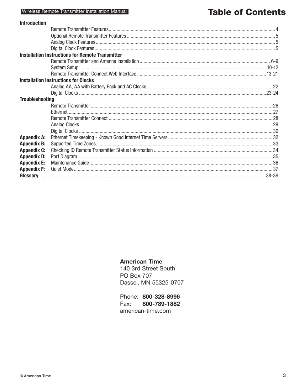 American Time Wireless Remote Transmitter User Manual | Page 3 / 39