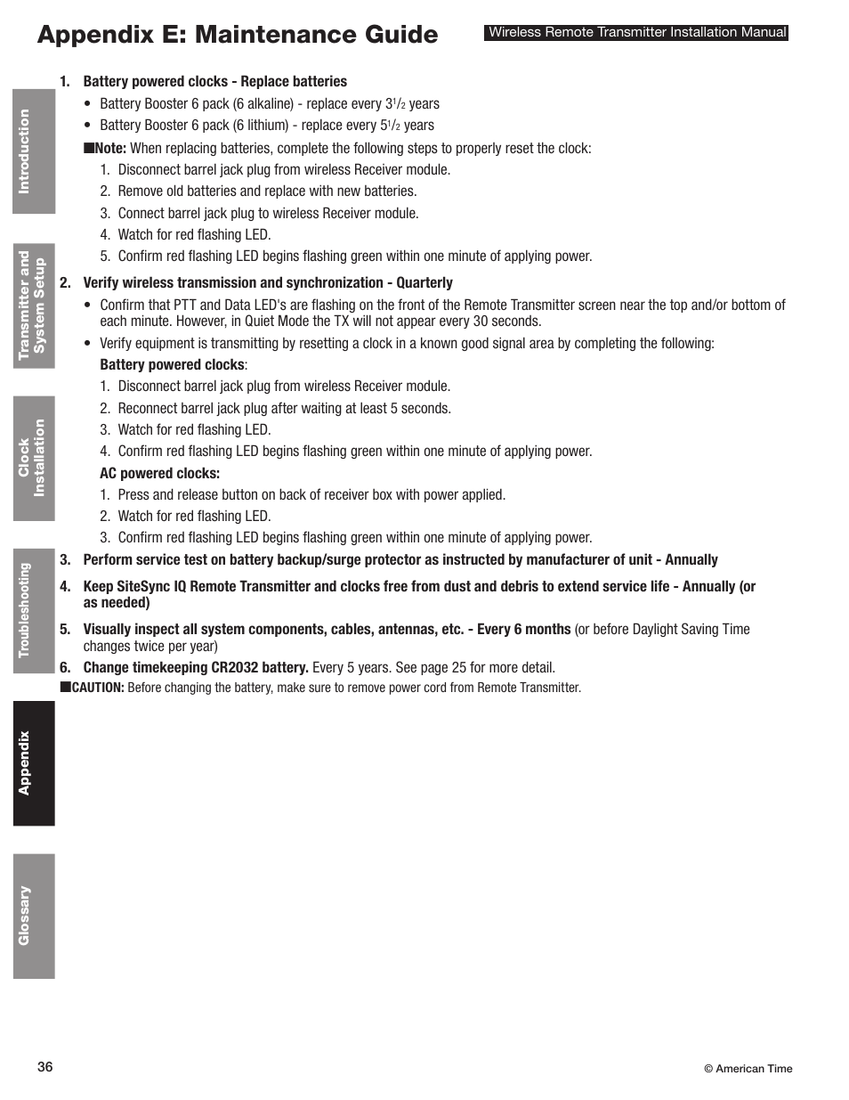 Appendix e: maintenance guide | American Time Wireless Remote Transmitter User Manual | Page 36 / 39