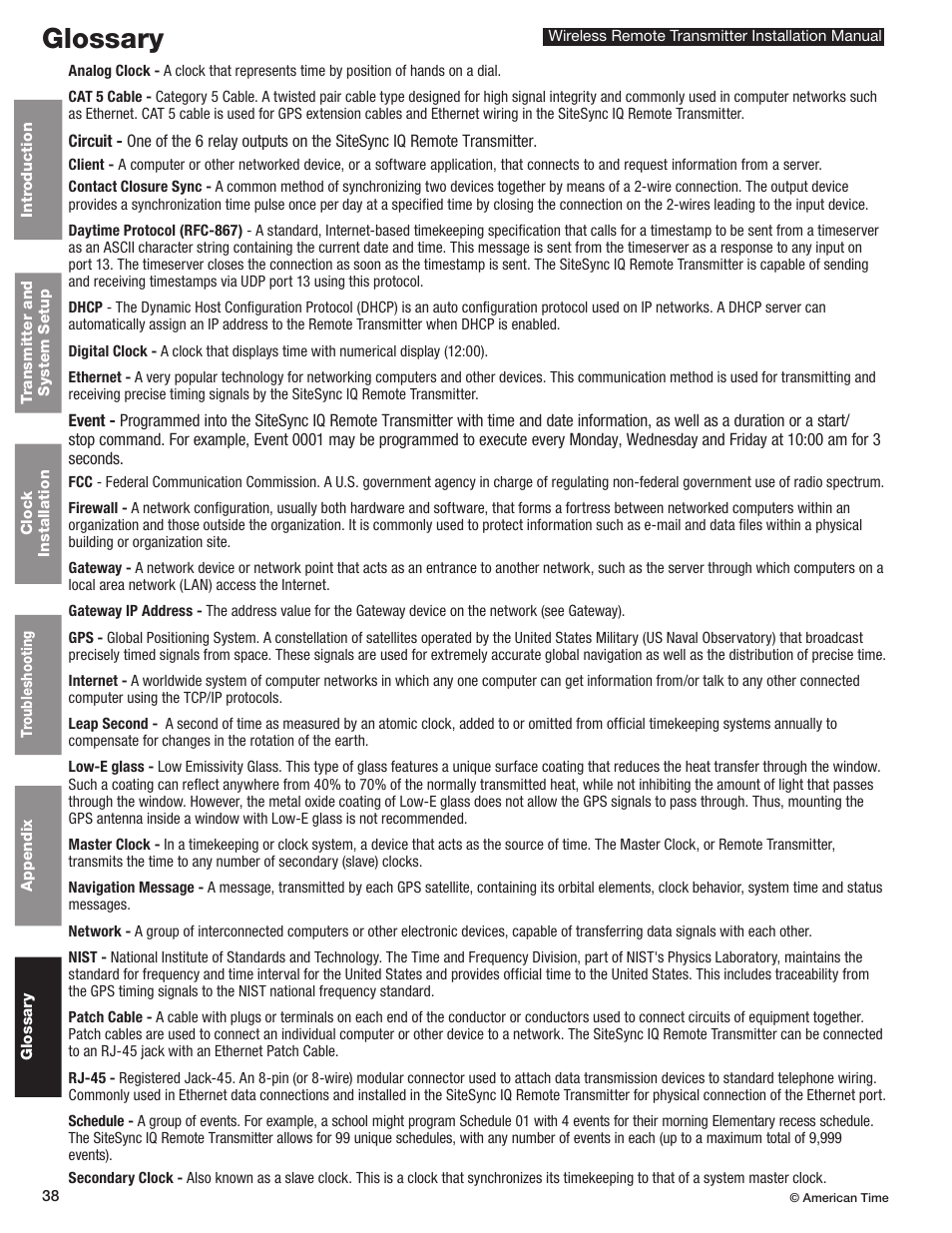 Glossary | American Time Wireless Remote Transmitter User Manual | Page 38 / 39