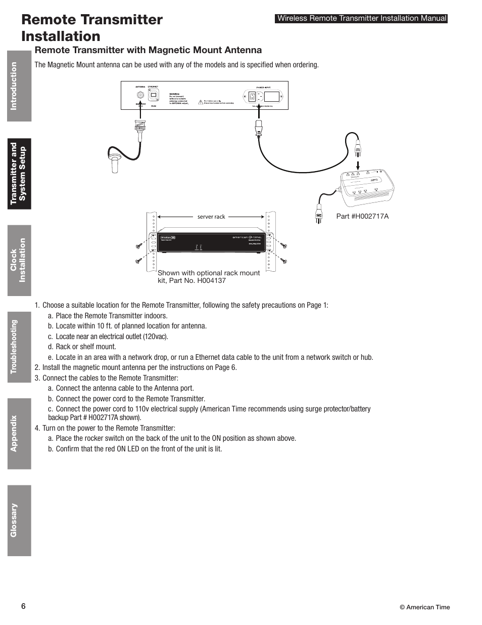 System controller installation, Remote transmitter installation | American Time Wireless Remote Transmitter User Manual | Page 6 / 39