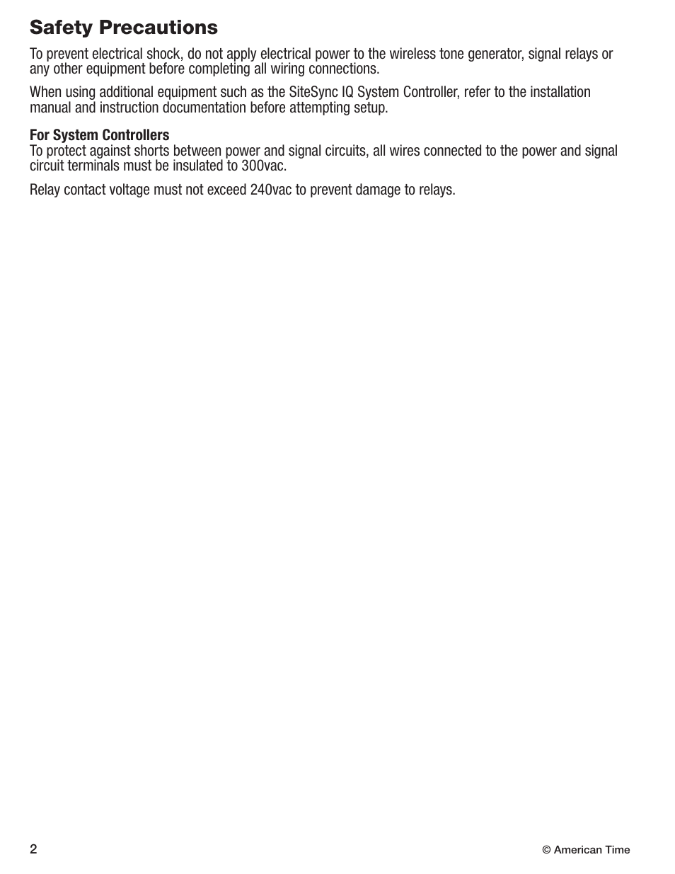 Safety precautions | American Time Wireless Tone Generator User Manual | Page 2 / 7