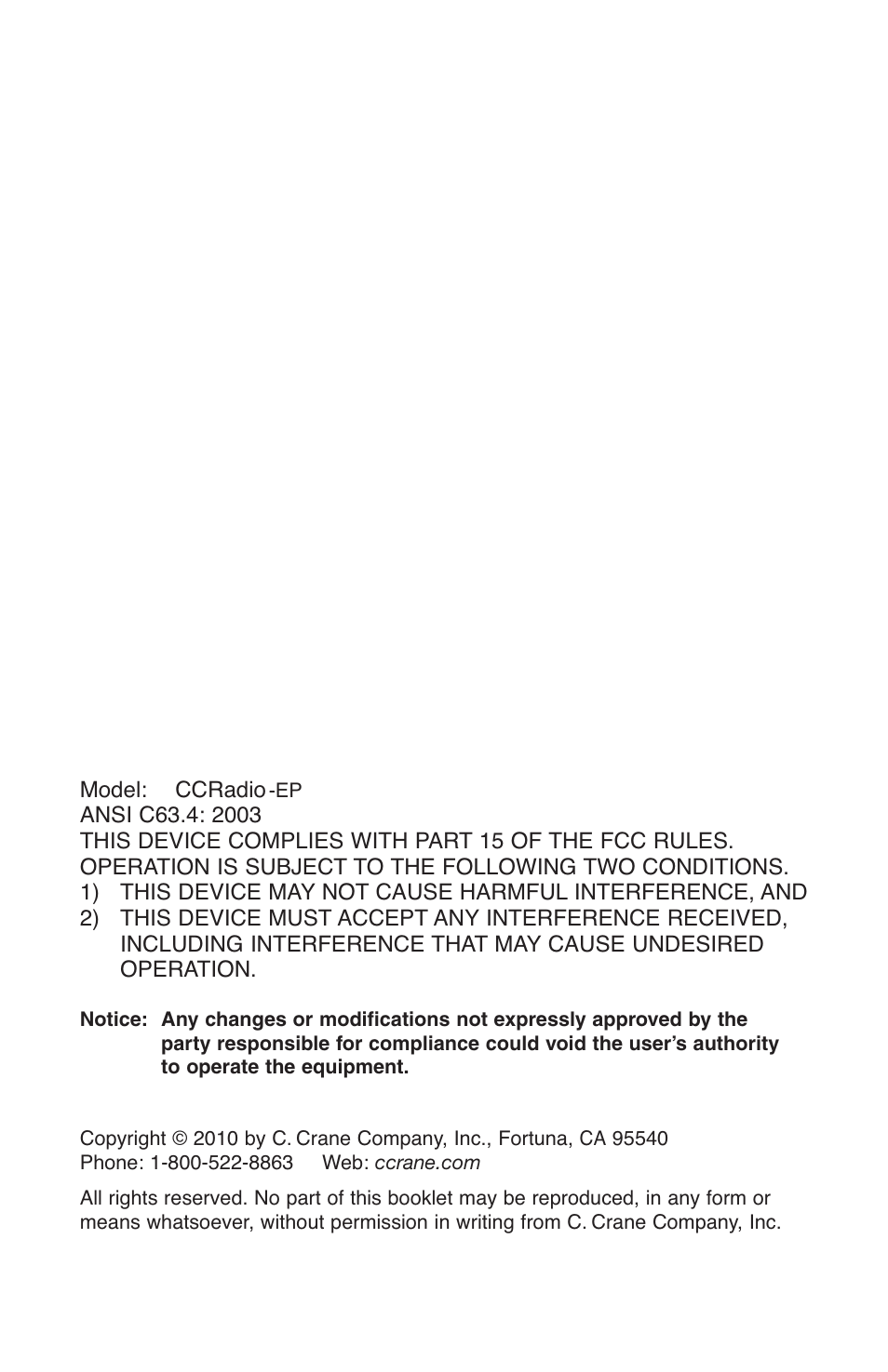 C. Crane Radio User Manual | Page 12 / 12