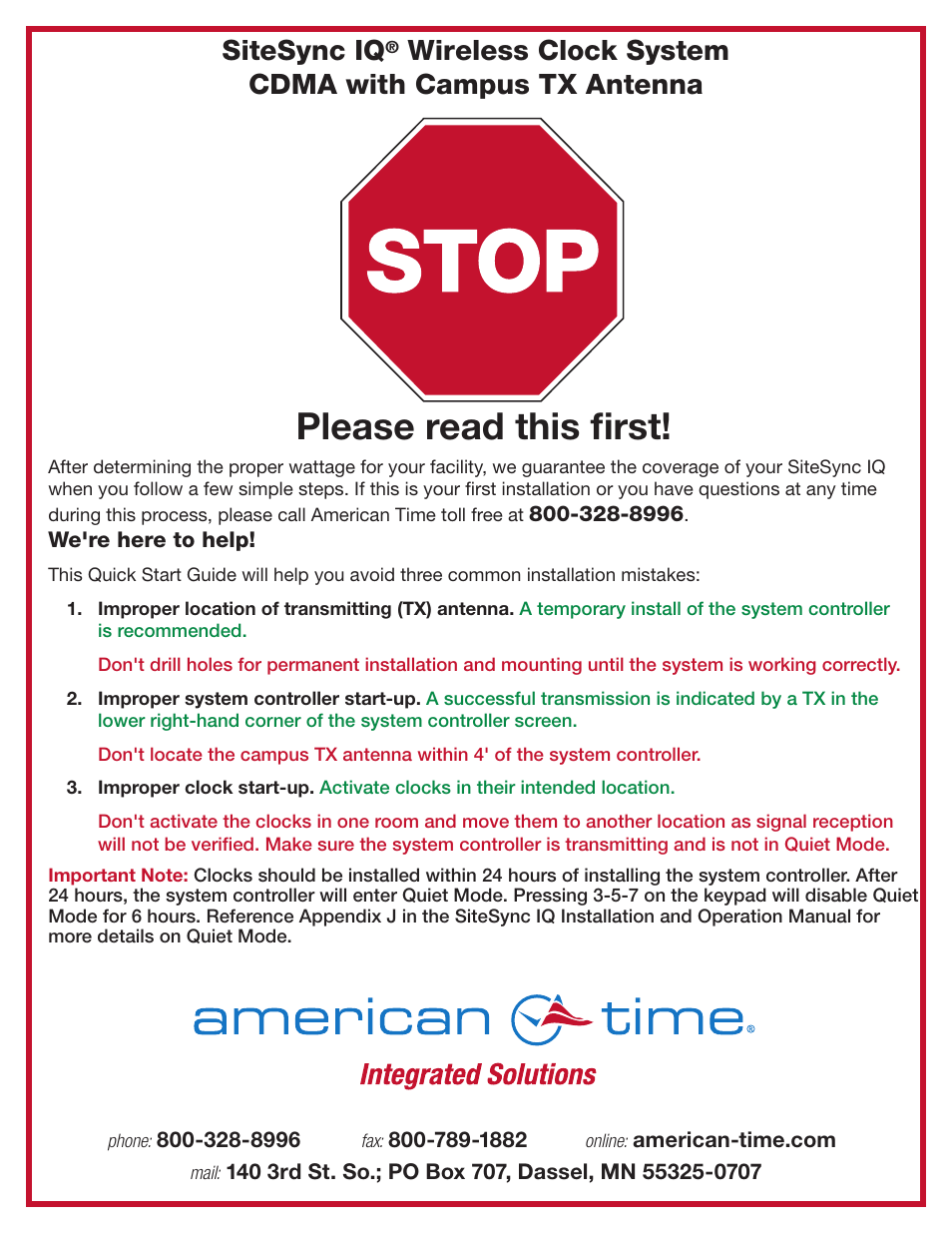 American Time CDMA 5 Watt Campus User Manual | 3 pages