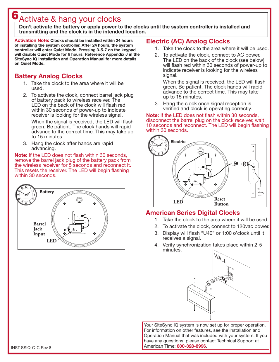 Activate & hang your clocks, American series digital clocks, Electric (ac) analog clocks | Battery analog clocks | American Time CDMA 5 Watt Campus User Manual | Page 3 / 3