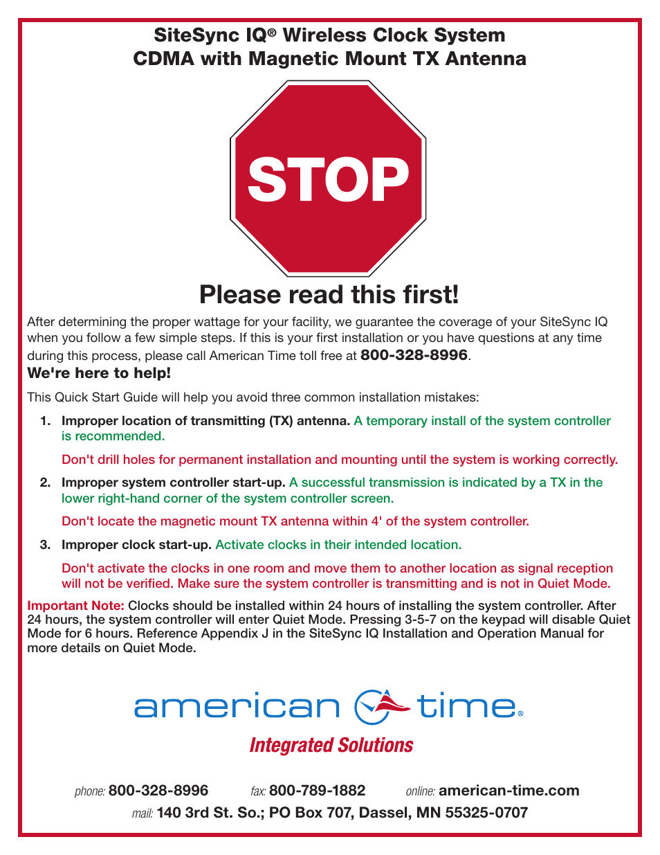 American Time CDMA 5 Watt Standard User Manual | 3 pages