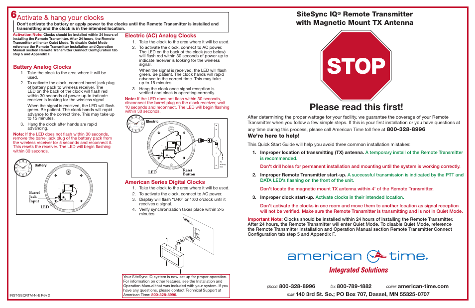 American Time Remote Transmitter 5 Watt User Manual | 2 pages