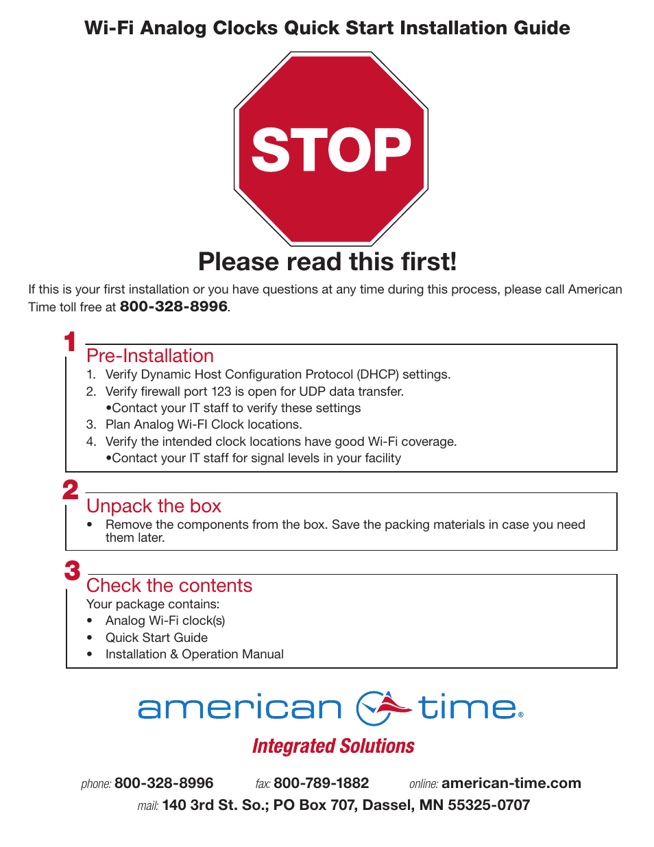 American Time Wi-Fi Analog Clock User Manual | 2 pages