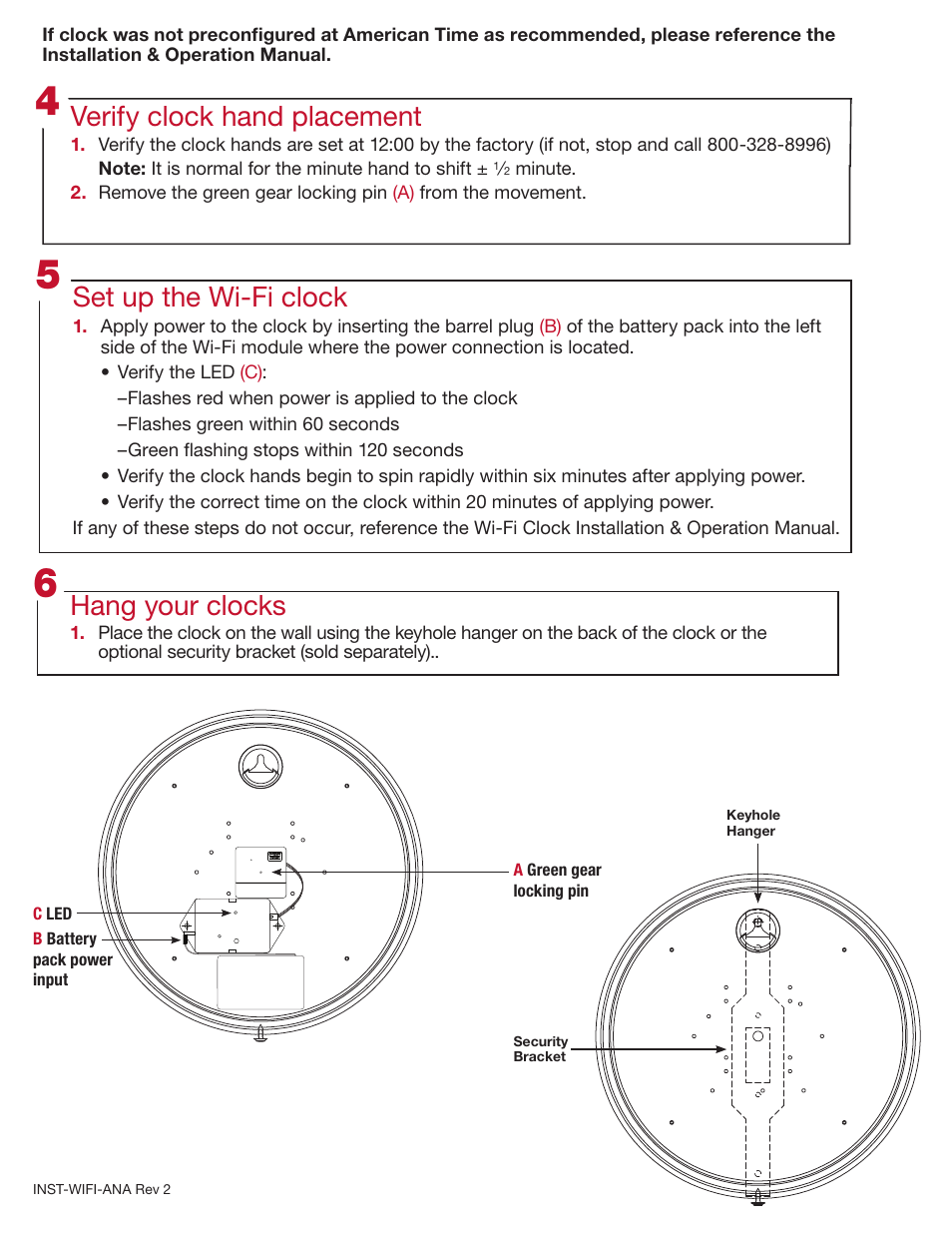 Set up the wi-fi clock, Verify clock hand placement, Hang your clocks | American Time Wi-Fi Analog Clock User Manual | Page 2 / 2