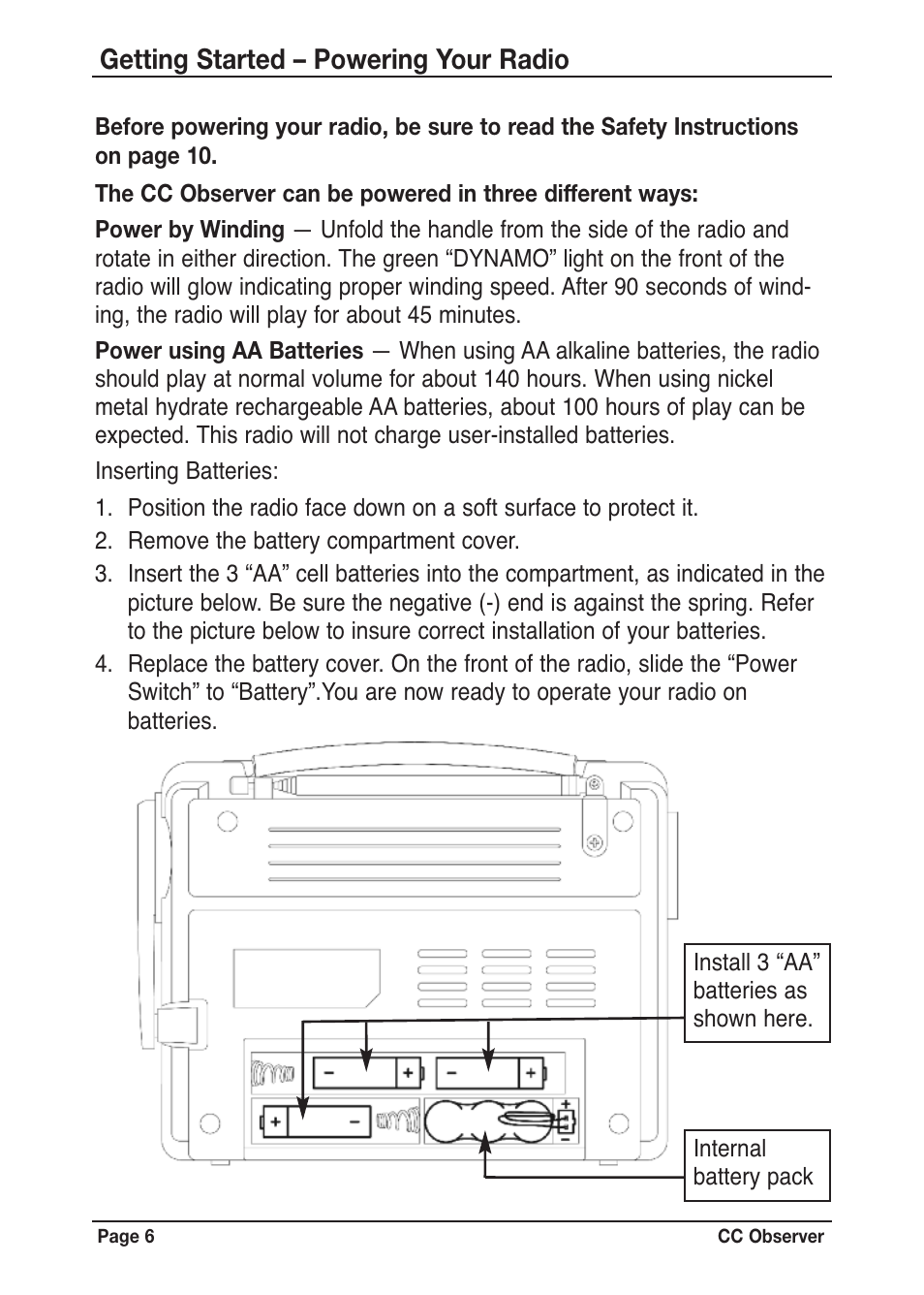 Getting started – powering your radio | C. Crane CC Observer User Manual | Page 6 / 12