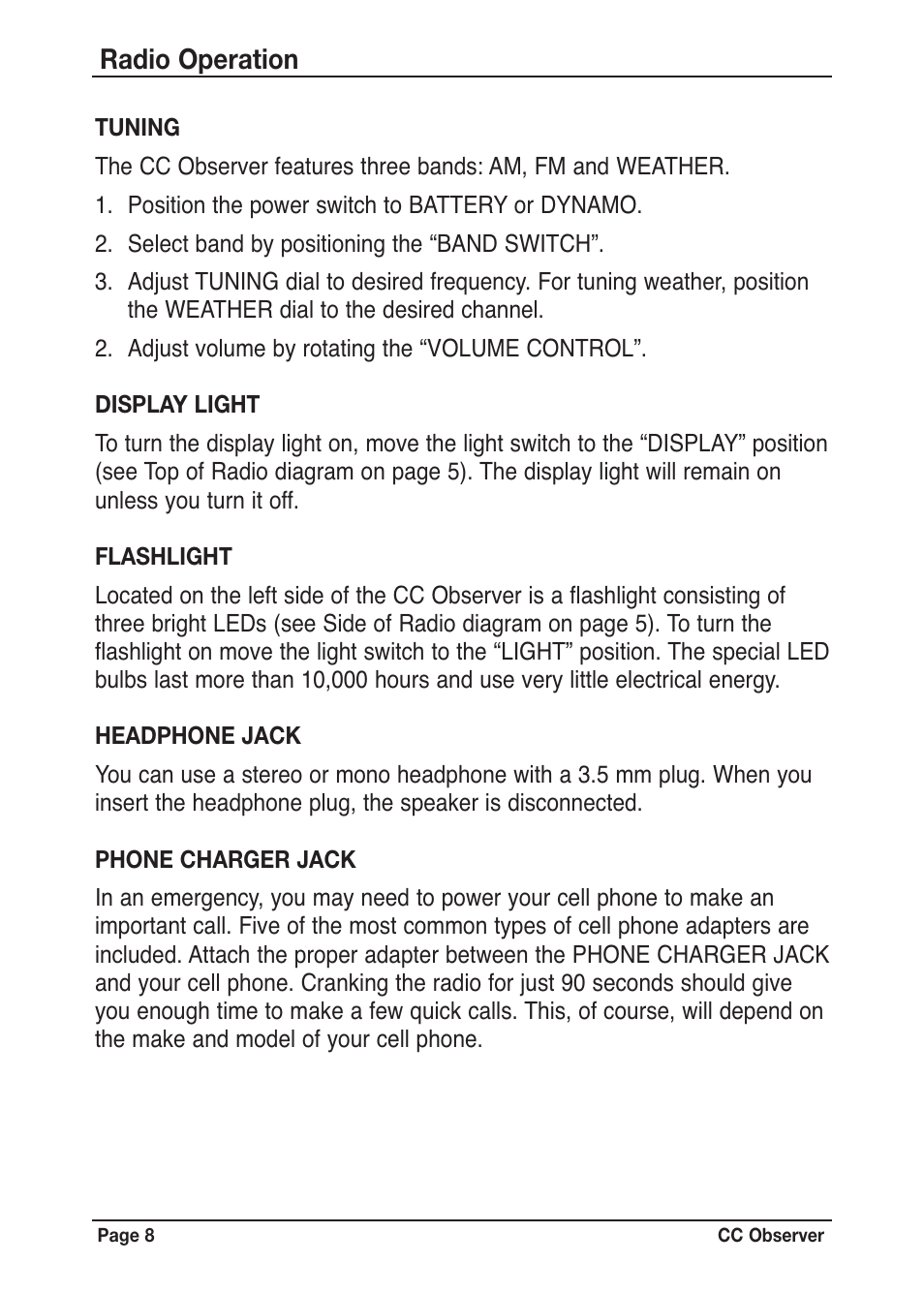 Radio operation | C. Crane CC Observer User Manual | Page 8 / 12