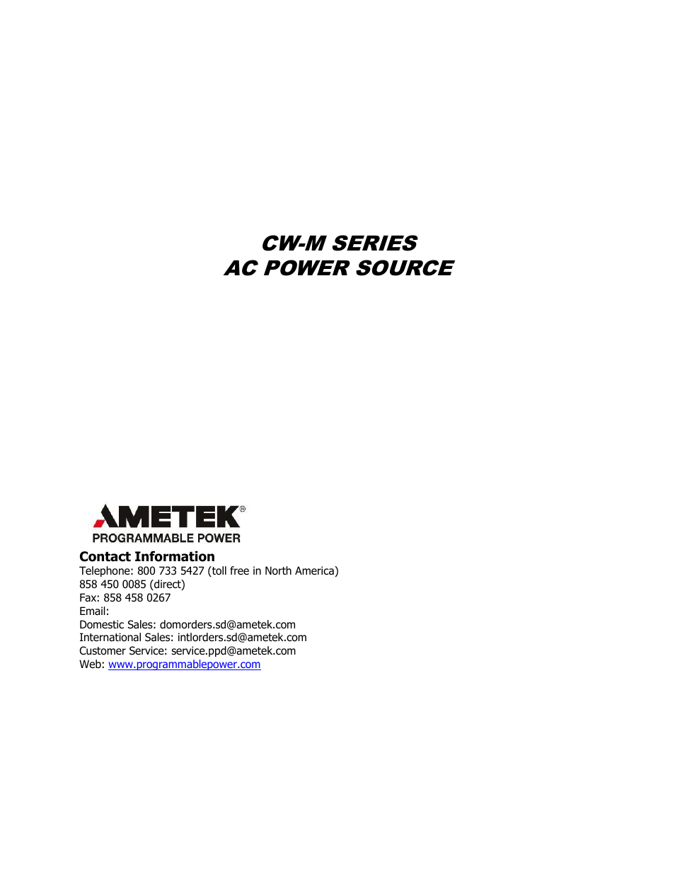 AMETEK CW-M User Manual | 48 pages