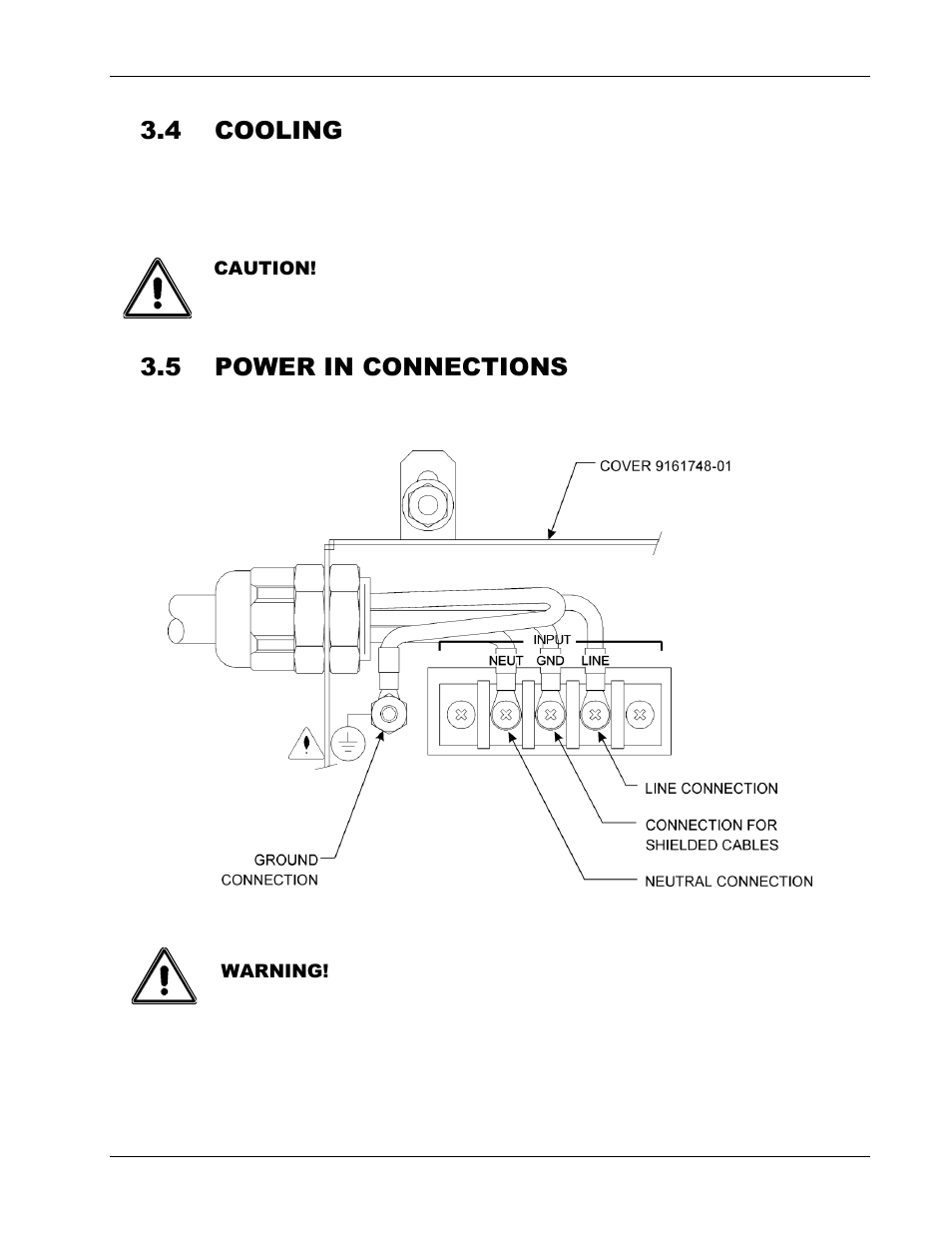 Cooling -10, Power in connections -10, Figure 3-6. input power connections -10 | 4 cooling, 5 power in connections | AMETEK CW-M User Manual | Page 26 / 48
