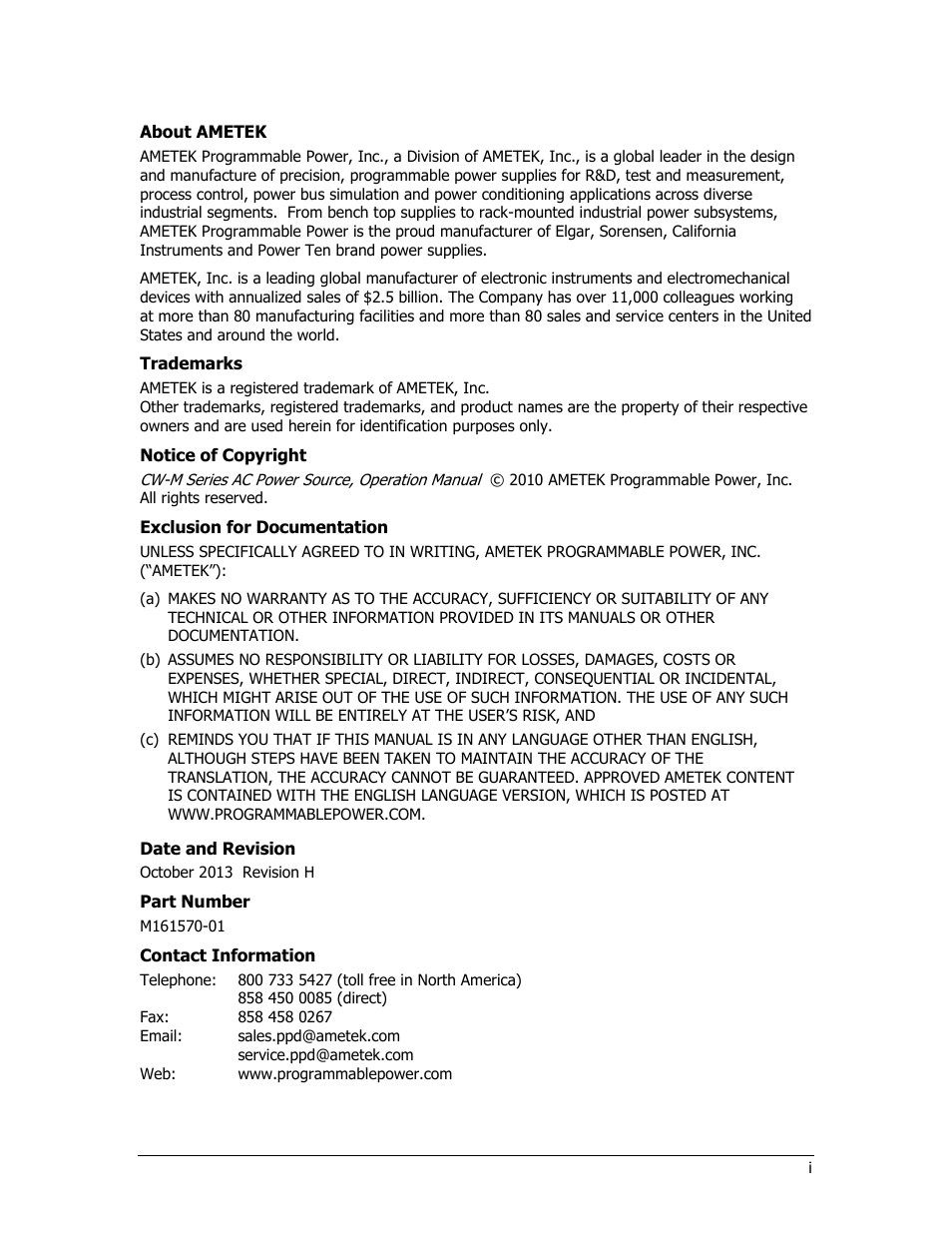 AMETEK CW-M User Manual | Page 3 / 48