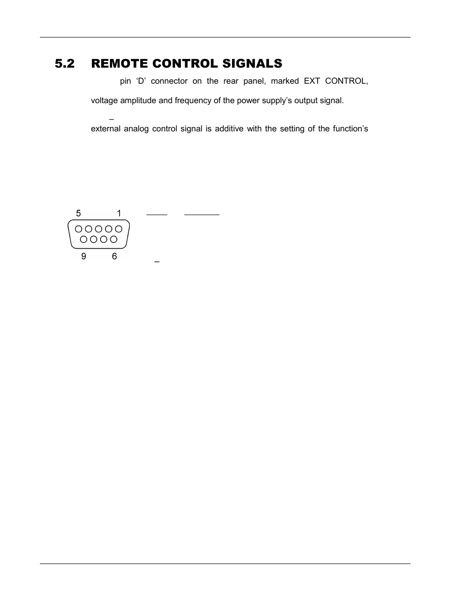 Remote control signals -5, Figure 5-2. external control connector -5, 2 remote control signals | AMETEK CW-M User Manual | Page 45 / 48