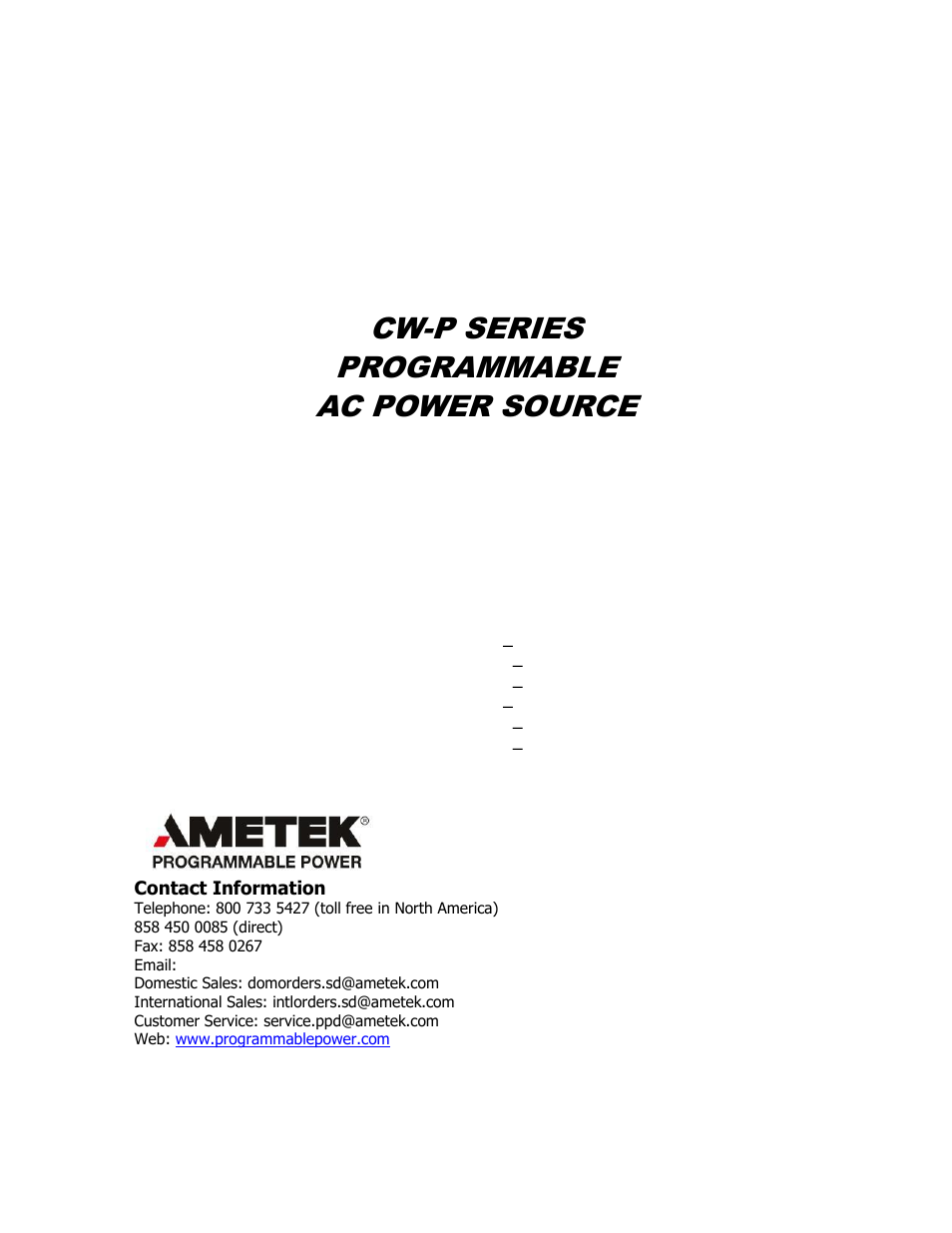 AMETEK CW-P User Manual | 62 pages
