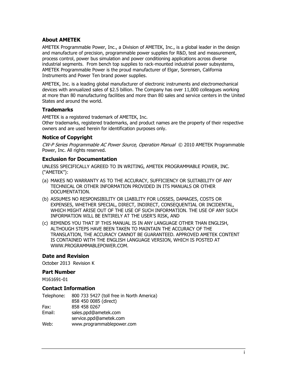 AMETEK CW-P User Manual | Page 5 / 62
