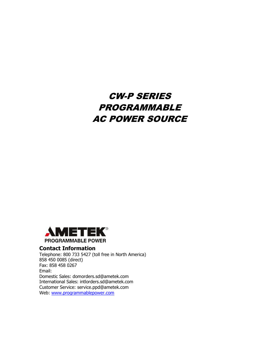 AMETEK CW Series Programming Manual User Manual | 25 pages