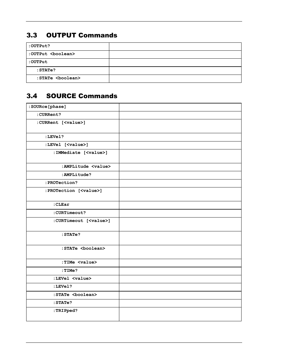 3 output commands -2, 4 source commands -2, 3 output commands | 4 source commands | AMETEK CW Series Programming Manual User Manual | Page 11 / 25