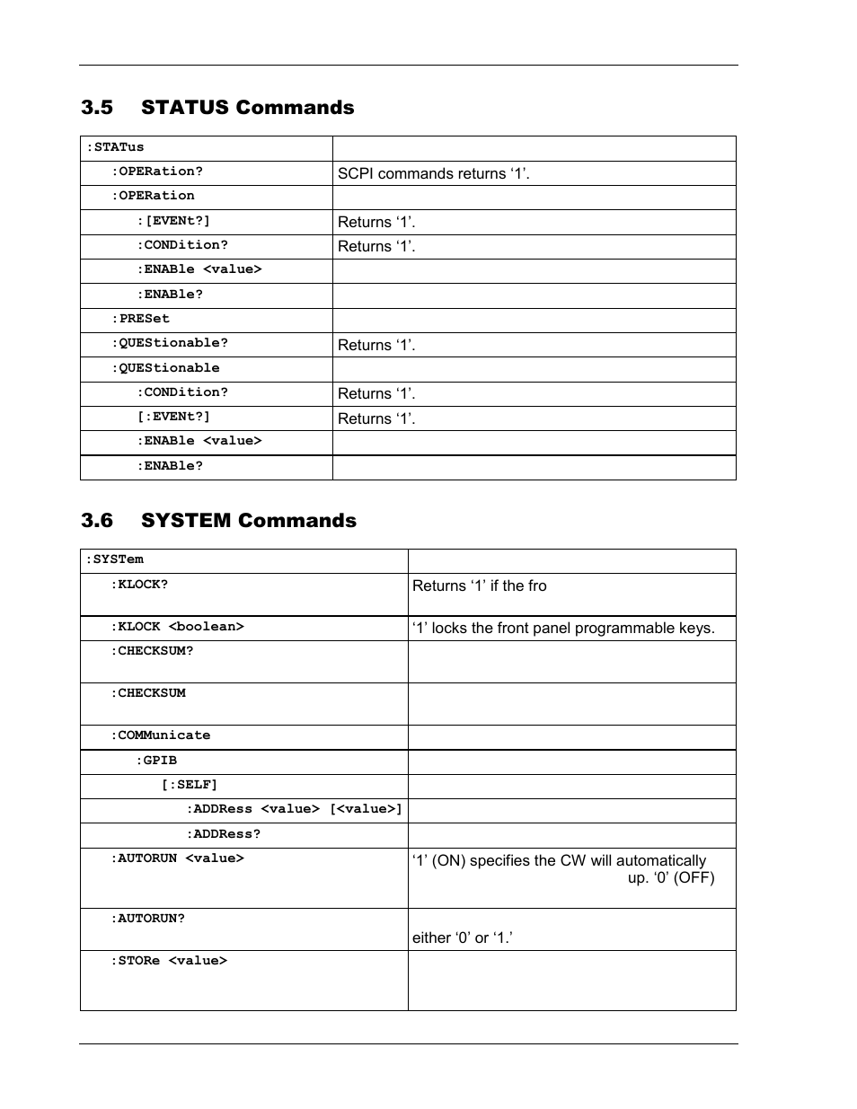 5 status commands -4, 6 system commands -4, 5 status commands | 6 system commands | AMETEK CW Series Programming Manual User Manual | Page 13 / 25