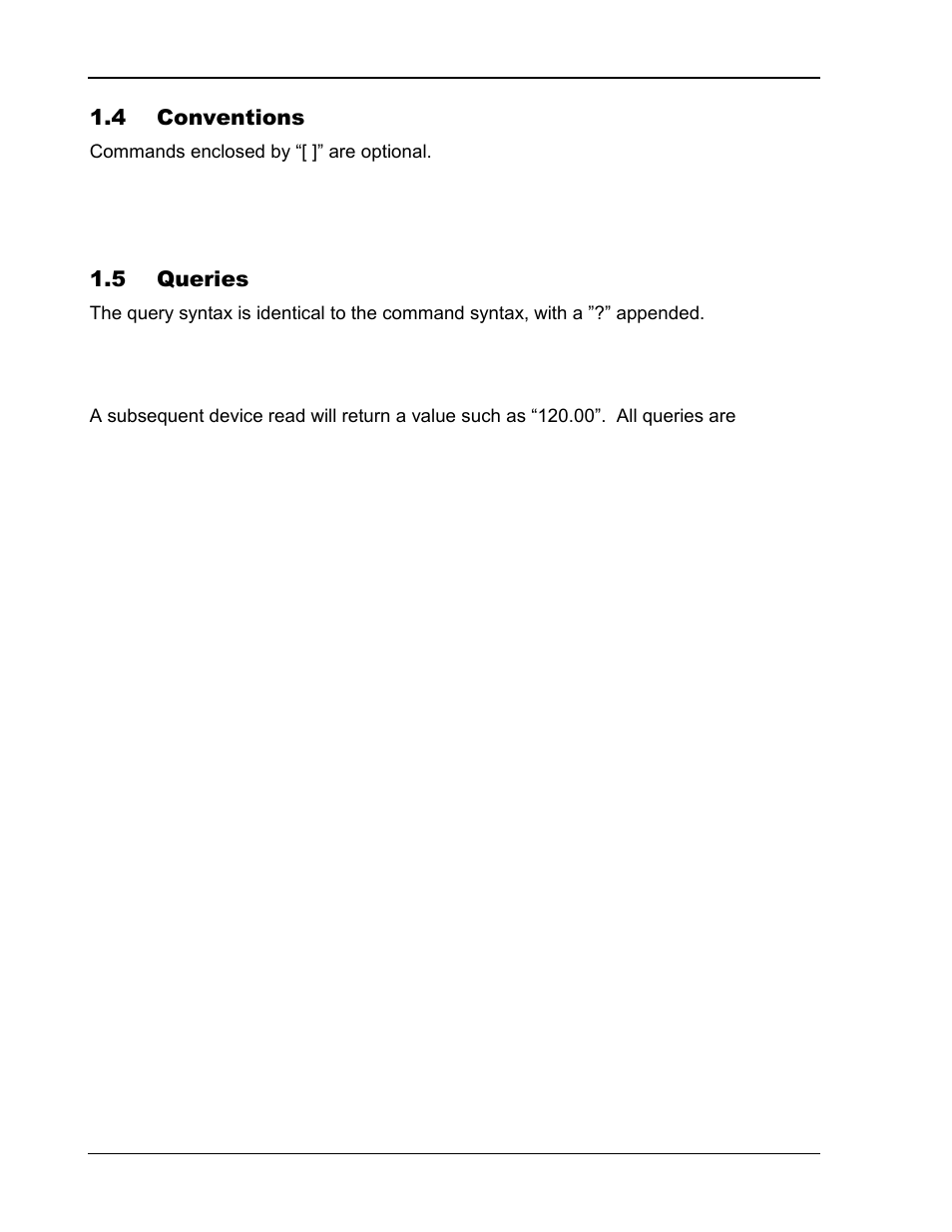 4 conventions -2, 5 queries -2 | AMETEK CW Series Programming Manual User Manual | Page 7 / 25
