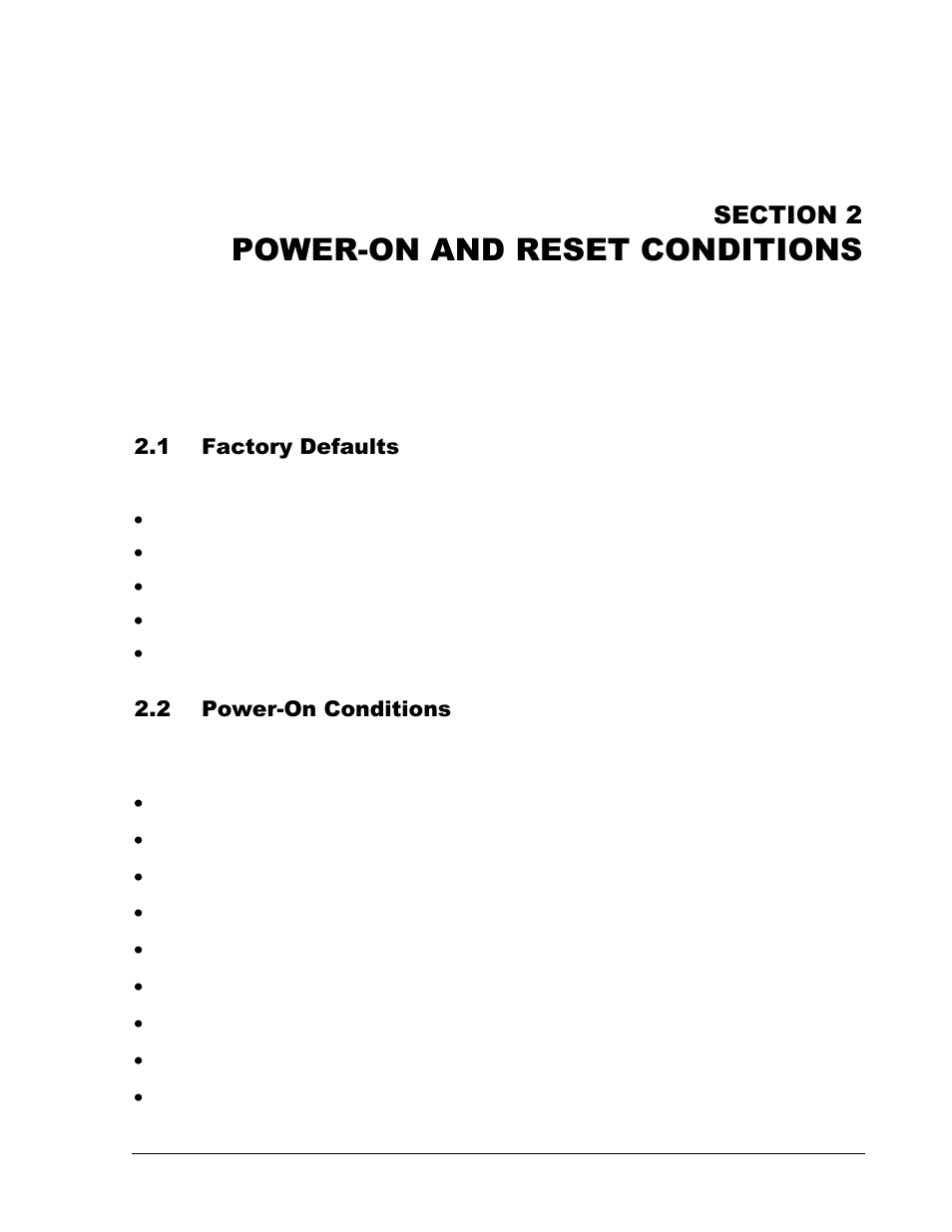 Section 2 power-on and reset conditions -1, 1 factory defaults -1, 2 power-on conditions -1 | Power-on and reset conditions | AMETEK CW Series Programming Manual User Manual | Page 8 / 25
