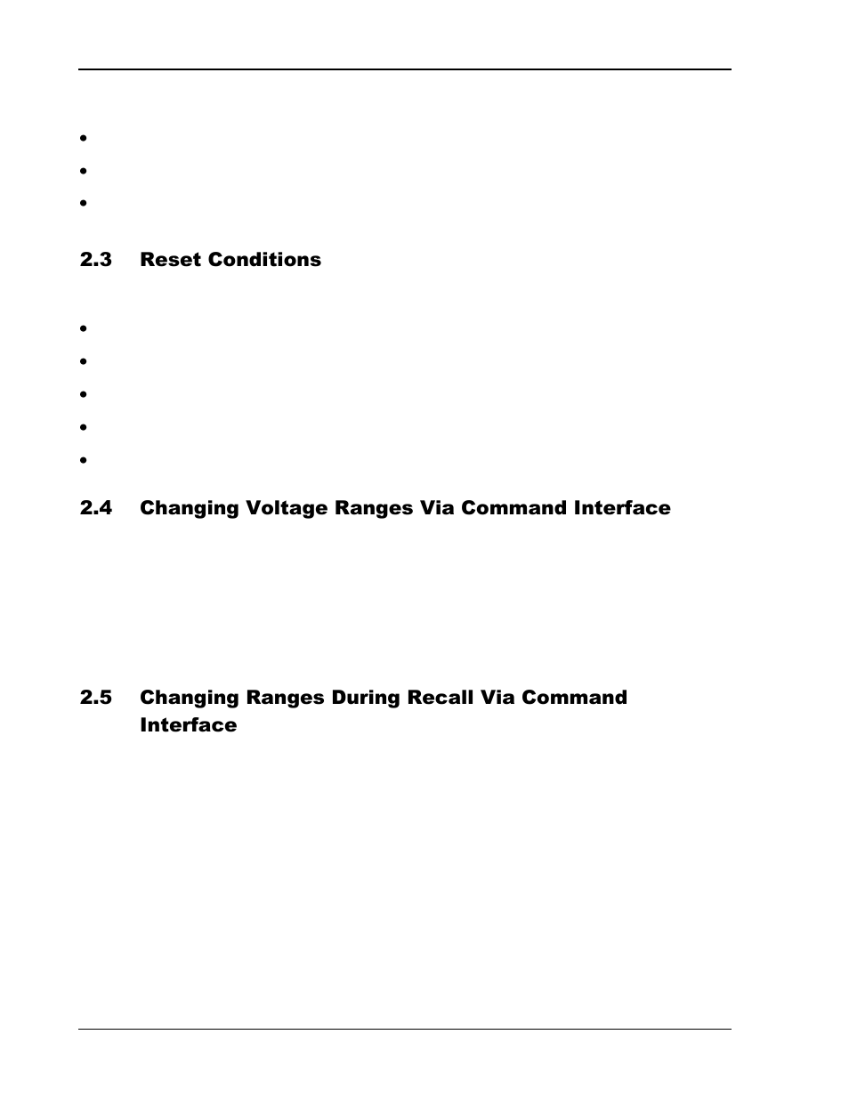 3 reset conditions -2, 4 changing voltage ranges via command interface -2 | AMETEK CW Series Programming Manual User Manual | Page 9 / 25