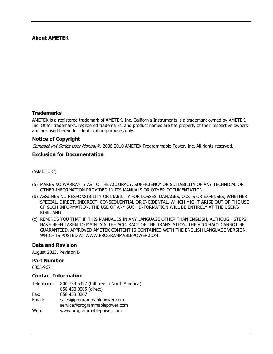 AMETEK Compact i/iX Series User Manual | Page 3 / 157