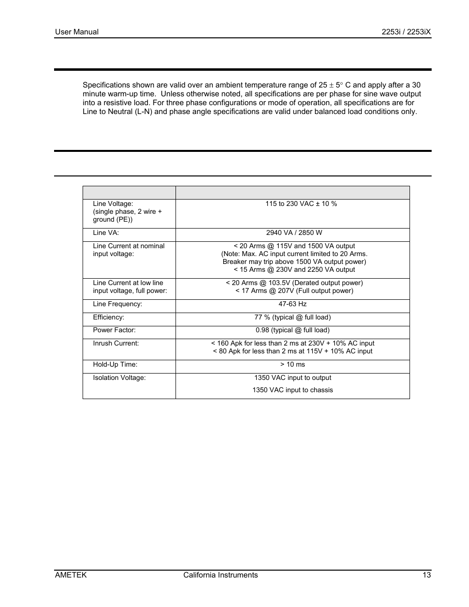 Specifications, 1 electrical | AMETEK Compact IX 2253 User Manual | Page 13 / 157