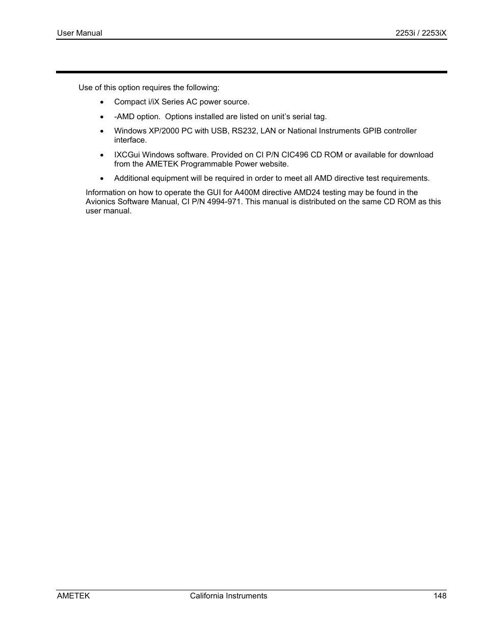 Option –amd: airbus amd24 test | AMETEK Compact IX 2253 User Manual | Page 148 / 157