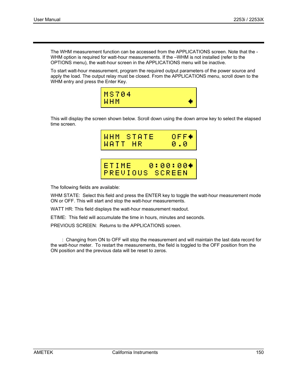 Option –whm: watt hour meter measurements | AMETEK Compact IX 2253 User Manual | Page 150 / 157