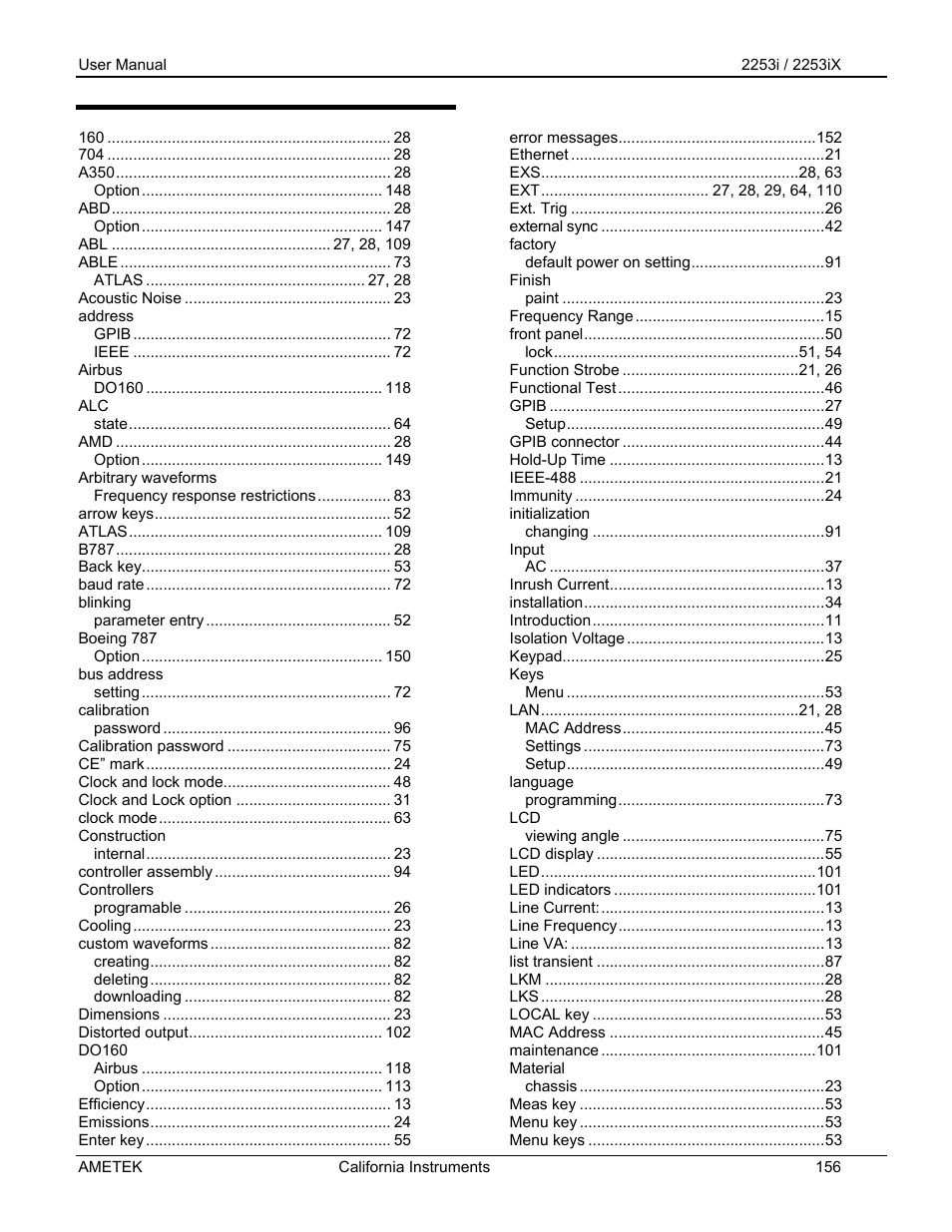 Index | AMETEK Compact IX 2253 User Manual | Page 156 / 157