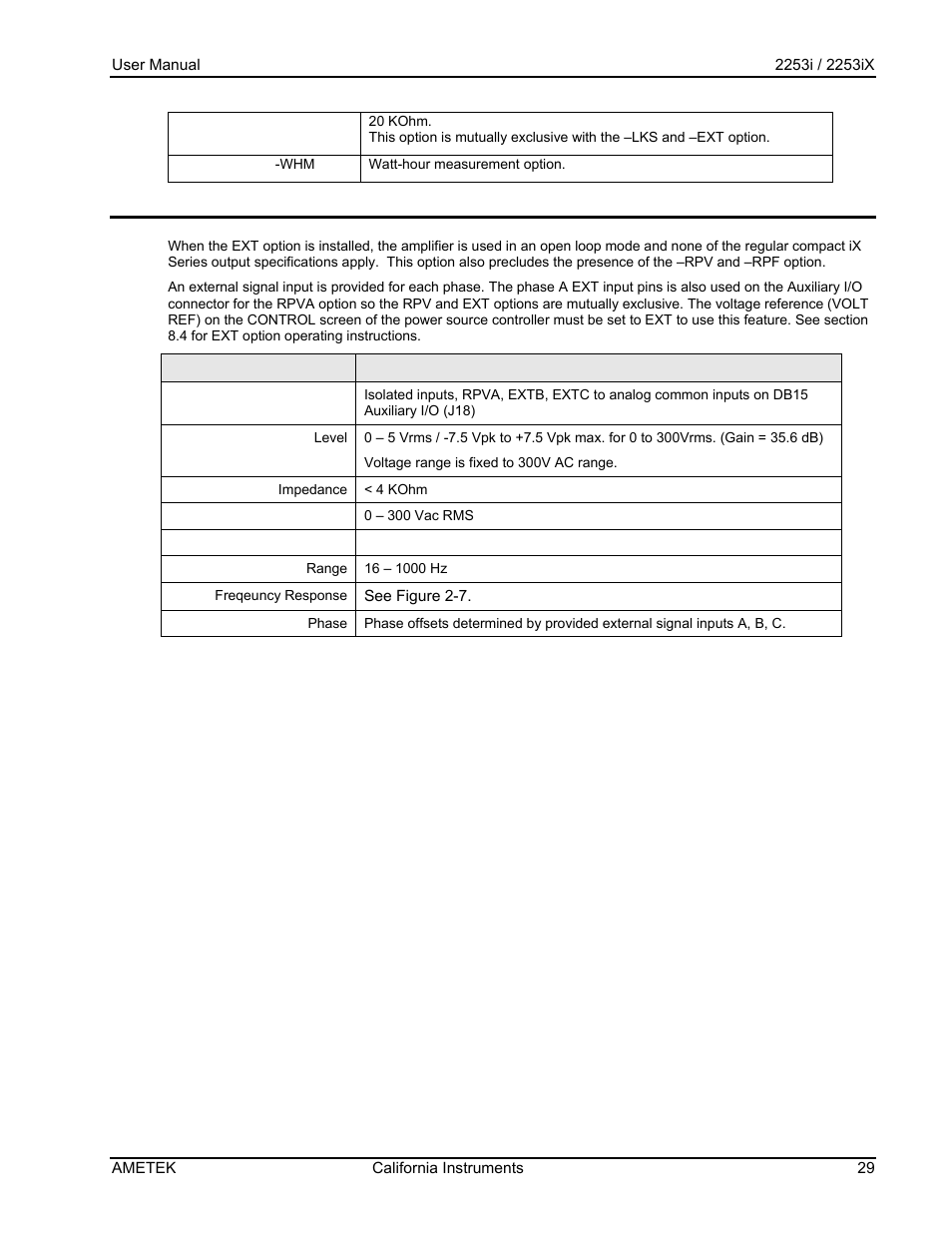 9 ext option - supplemental specifications | AMETEK Compact IX 2253 User Manual | Page 29 / 157