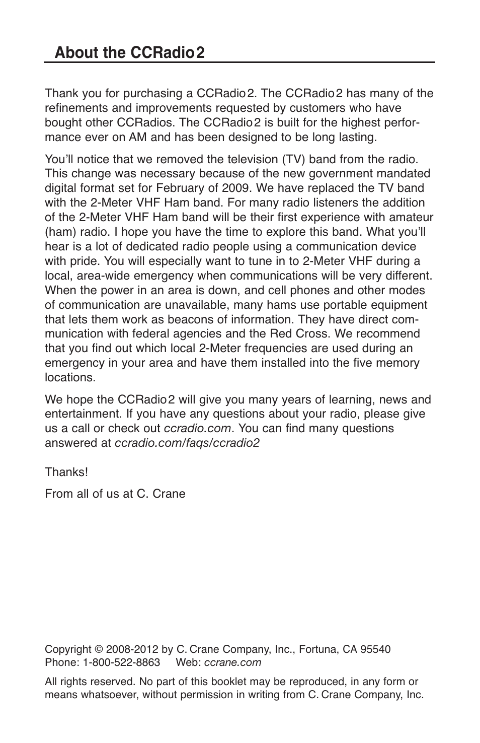 02_manual_ccradio2_rev1.4, About the ccradio 2 | C. Crane CC Radio 2 User Manual | Page 2 / 32