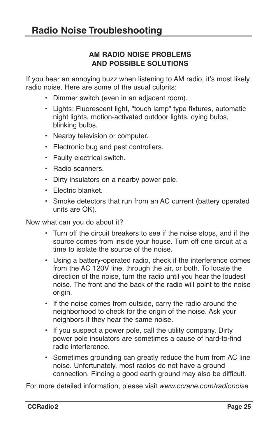 25_manual_ccradio2_rev1.4, Radio noise troubleshooting | C. Crane CC Radio 2 User Manual | Page 25 / 32