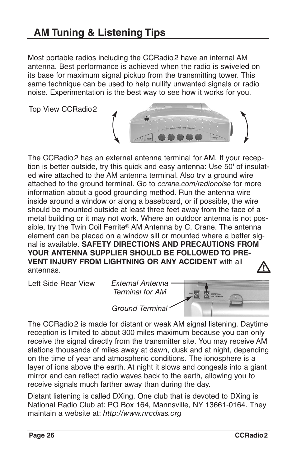 26_manual_ccradio2_rev1.4, Am tuning & listening tips | C. Crane CC Radio 2 User Manual | Page 26 / 32