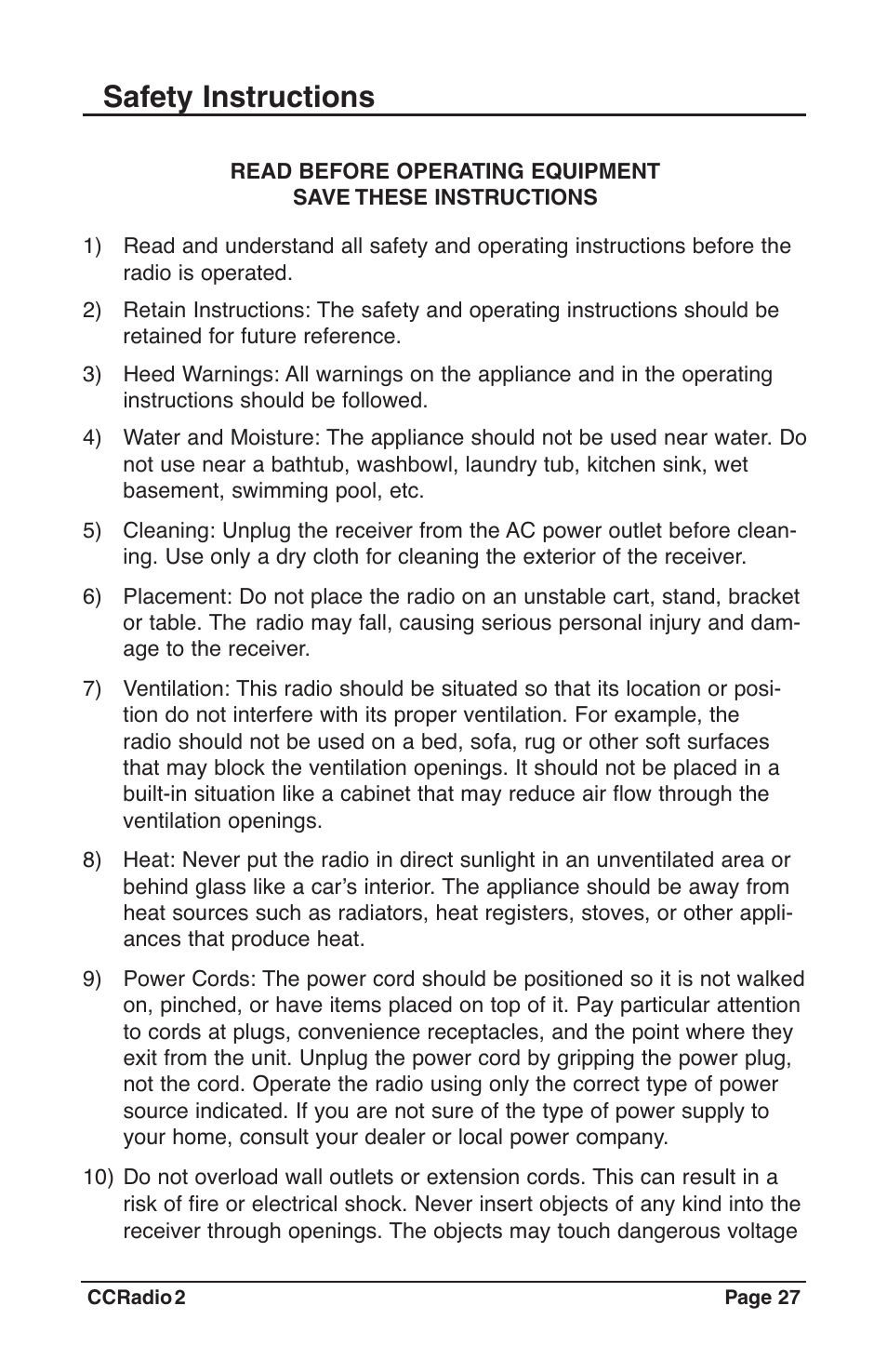 27_manual_ccradio2_rev1.4, Safety instructions | C. Crane CC Radio 2 User Manual | Page 27 / 32