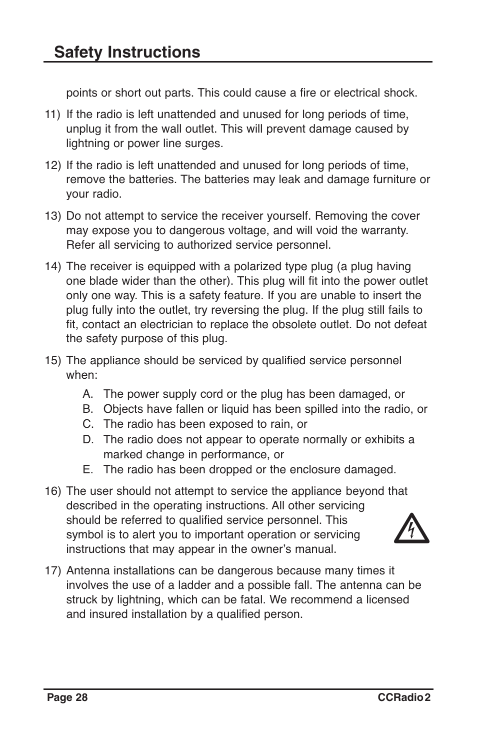 28_manual_ccradio2_rev1.4, Safety instructions | C. Crane CC Radio 2 User Manual | Page 28 / 32