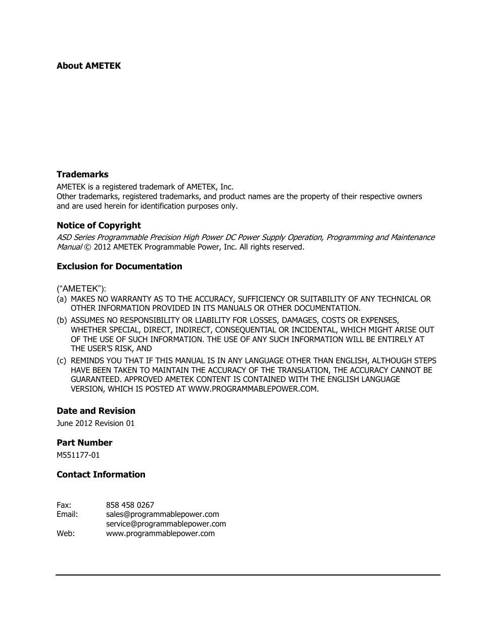 AMETEK ASD Series User Manual | Page 5 / 120