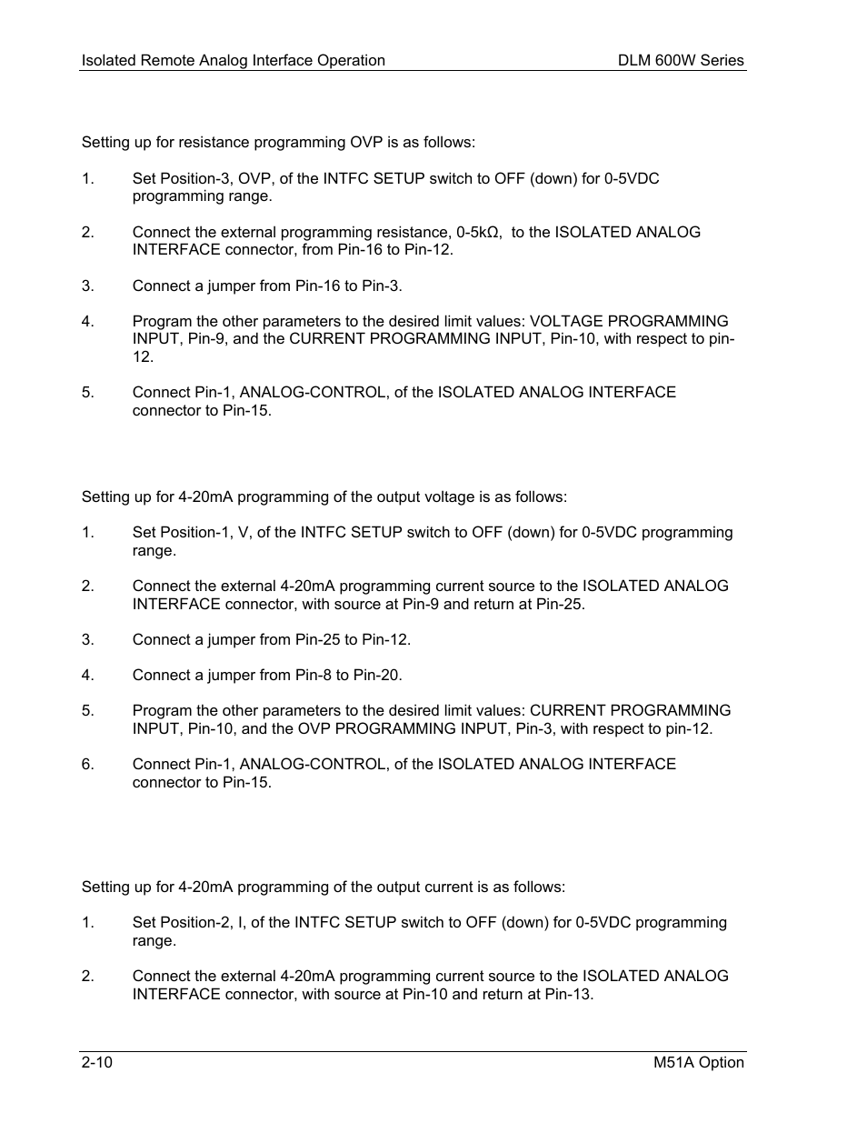 6 resistance programming of ovp | AMETEK DLM 600W Series Programming Manual User Manual | Page 22 / 24