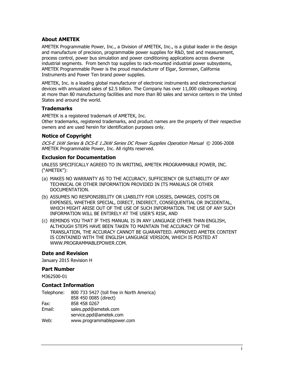 AMETEK DCS-E 1KW Series User Manual | Page 5 / 65