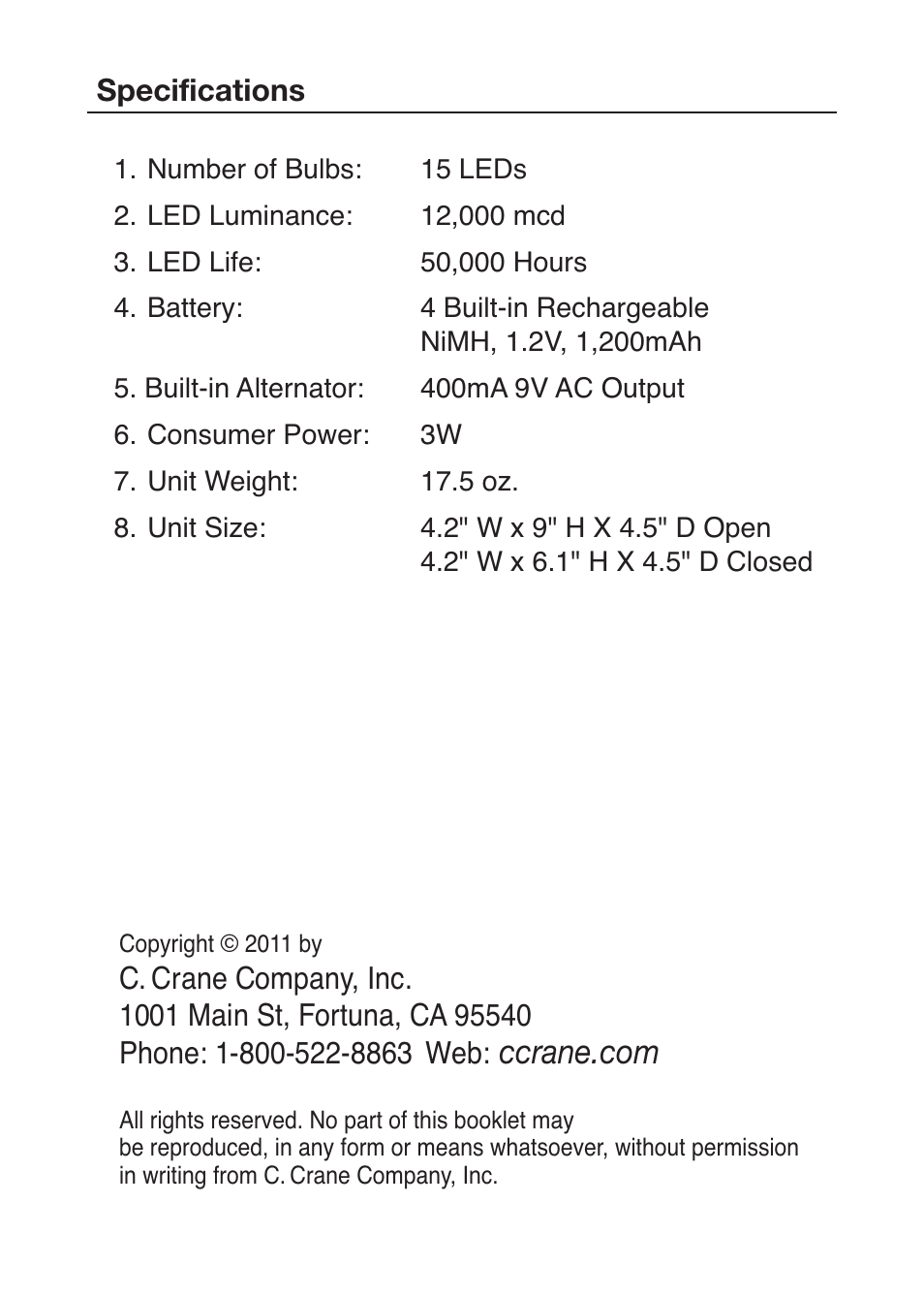 C. Crane Camping Equipment User Manual | Page 8 / 8