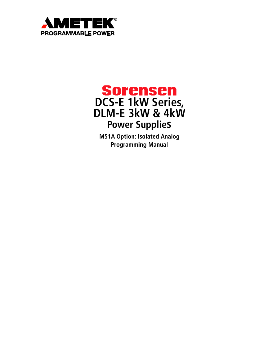 AMETEK DCS-E 1kW Series Programming Manual User Manual | 32 pages