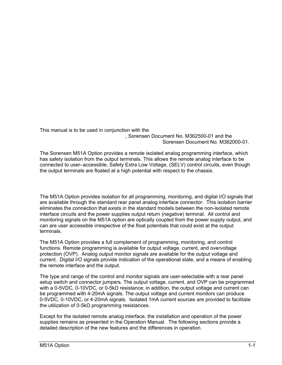 Section 1 m51a option overview, 1 introduction, 2 general description | M51a option overview | AMETEK DCS-E 1kW Series Programming Manual User Manual | Page 11 / 32