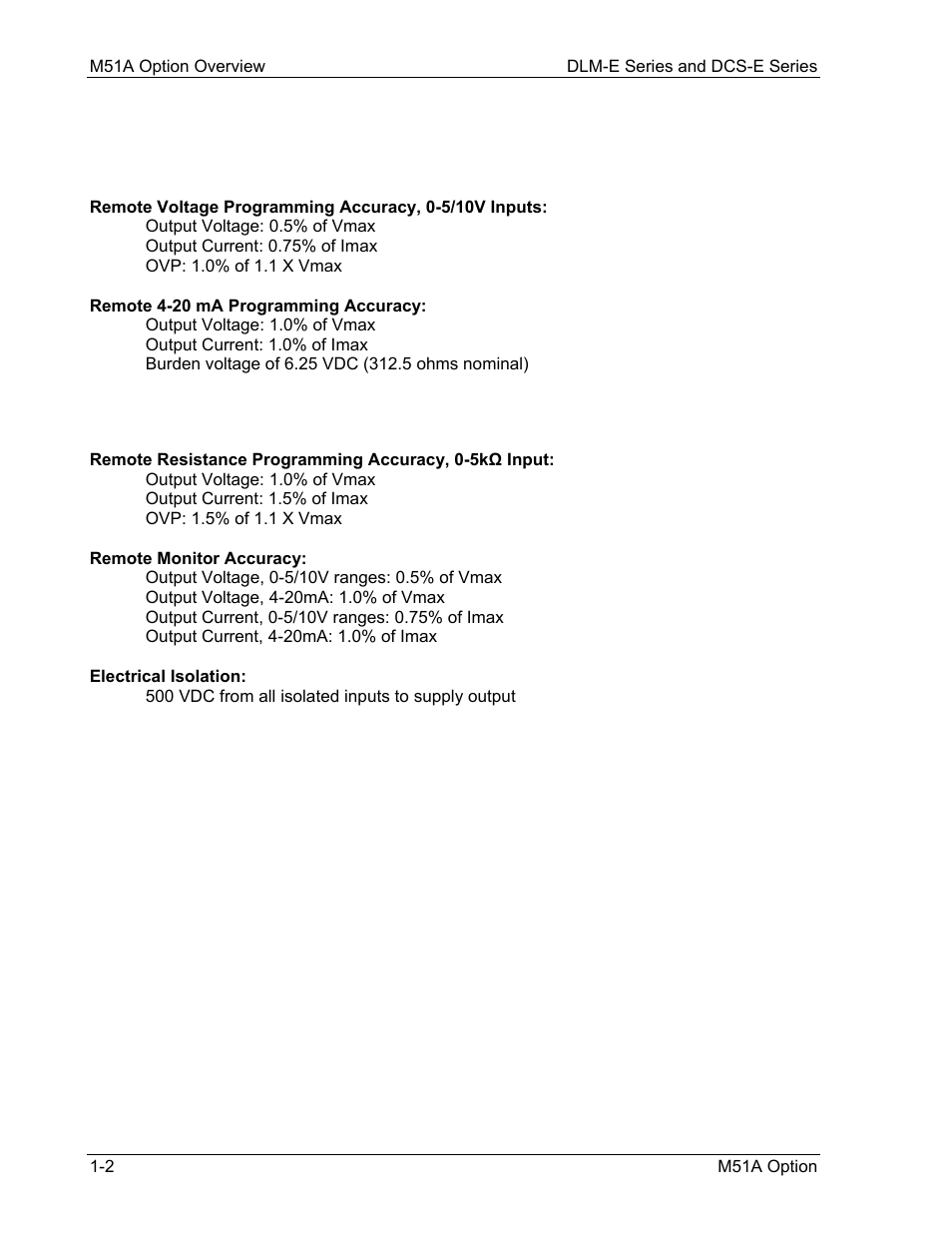 3 specifications, 1 electrical specifications, 2 supplemental characteristics | AMETEK DCS-E 1kW Series Programming Manual User Manual | Page 12 / 32