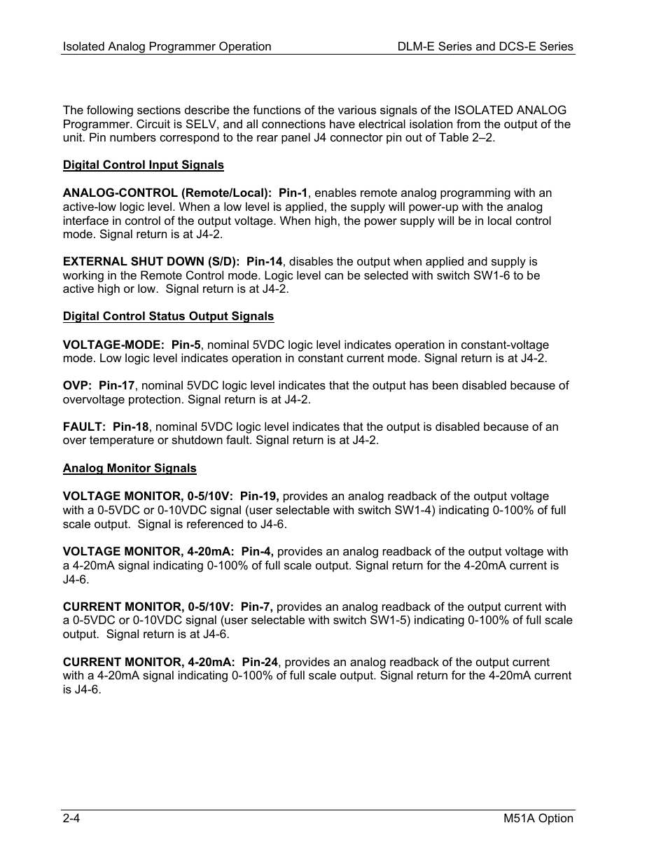 1 isolated analog programmer functions | AMETEK DCS-E 1kW Series Programming Manual User Manual | Page 16 / 32