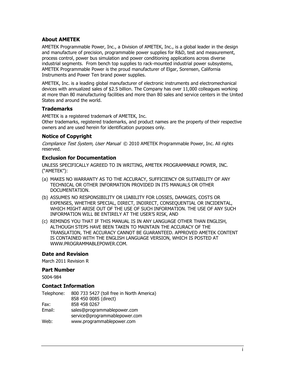 AMETEK CTS 3.0 User Manual | Page 5 / 166